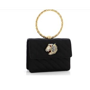Gucci Black Quilted Clutch with Gold Tiger Detail